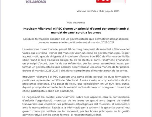 IMPULSEM Vilanova i el PSC signen un principi d’acord al municipi de Vilanova del Vallès